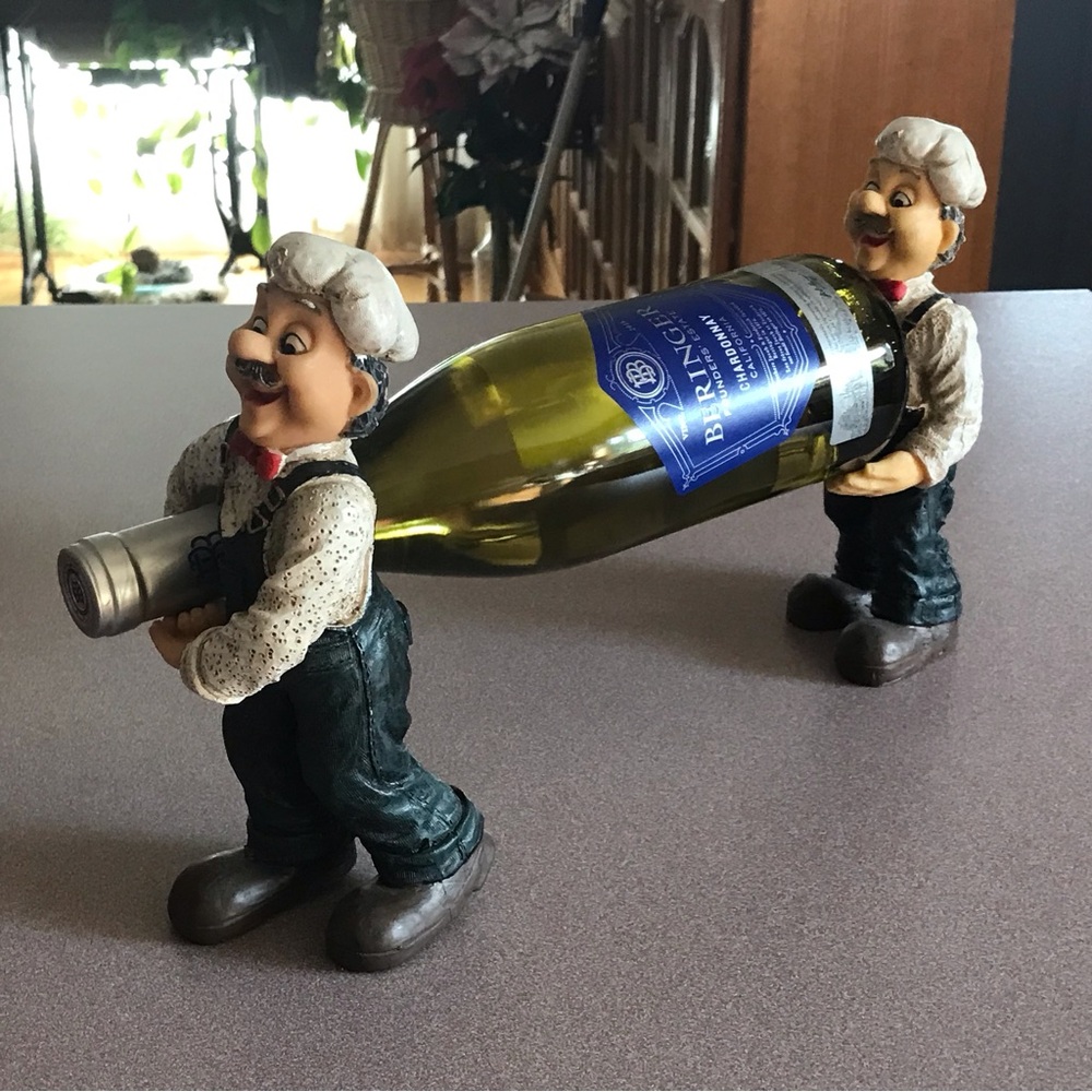 Decorative Resin French Chefs Wine Caddy 9” Tall
